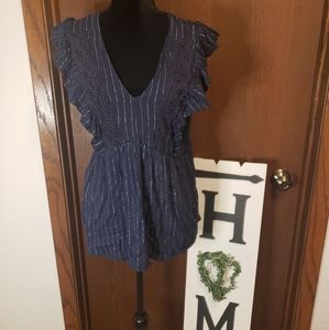 Maurices Navy Blue Ruffle Shirt
